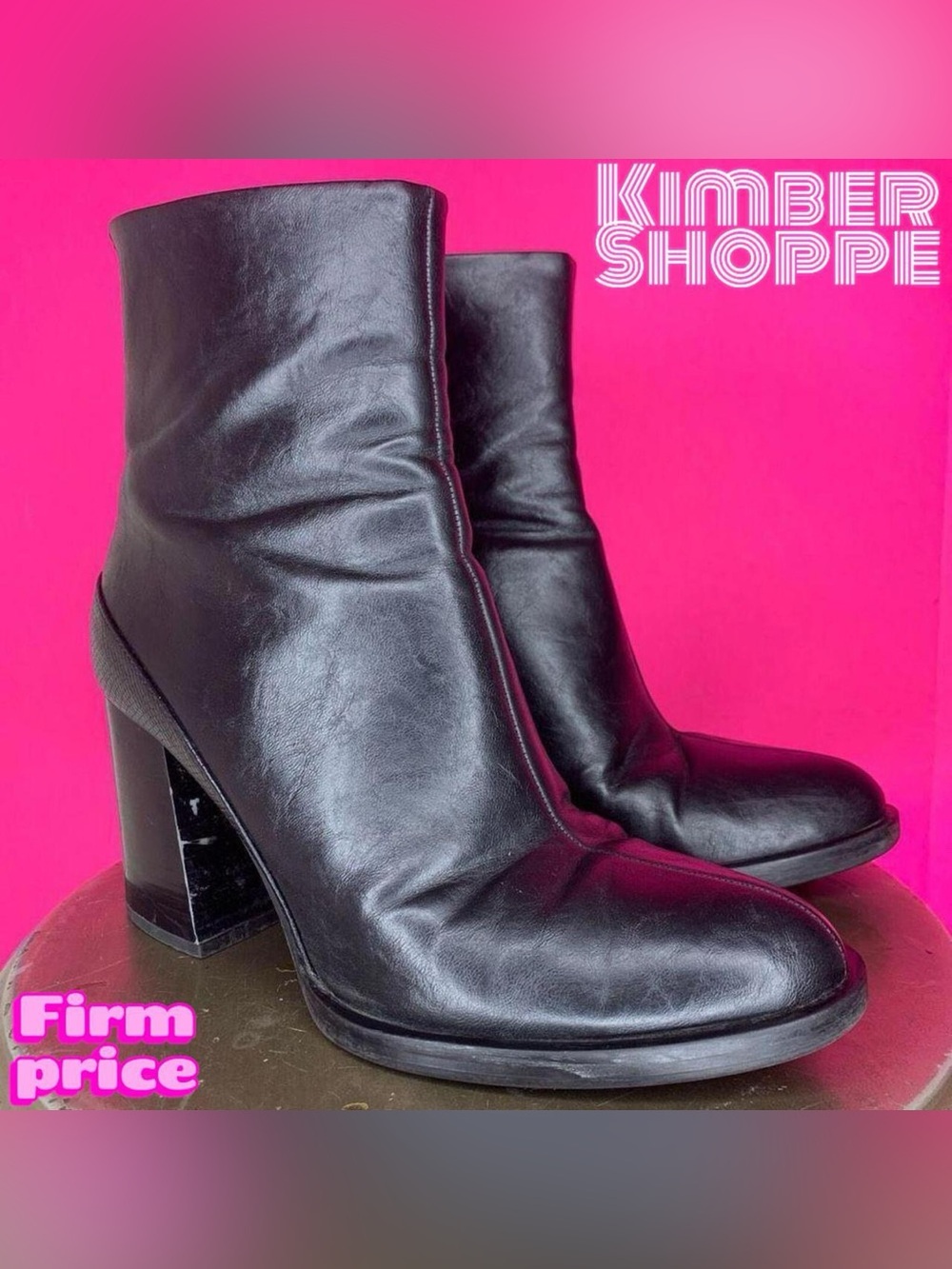 Zara Black Faux Leather Block Heel Almond Toe Ankle Boots US 7.5 EU 38